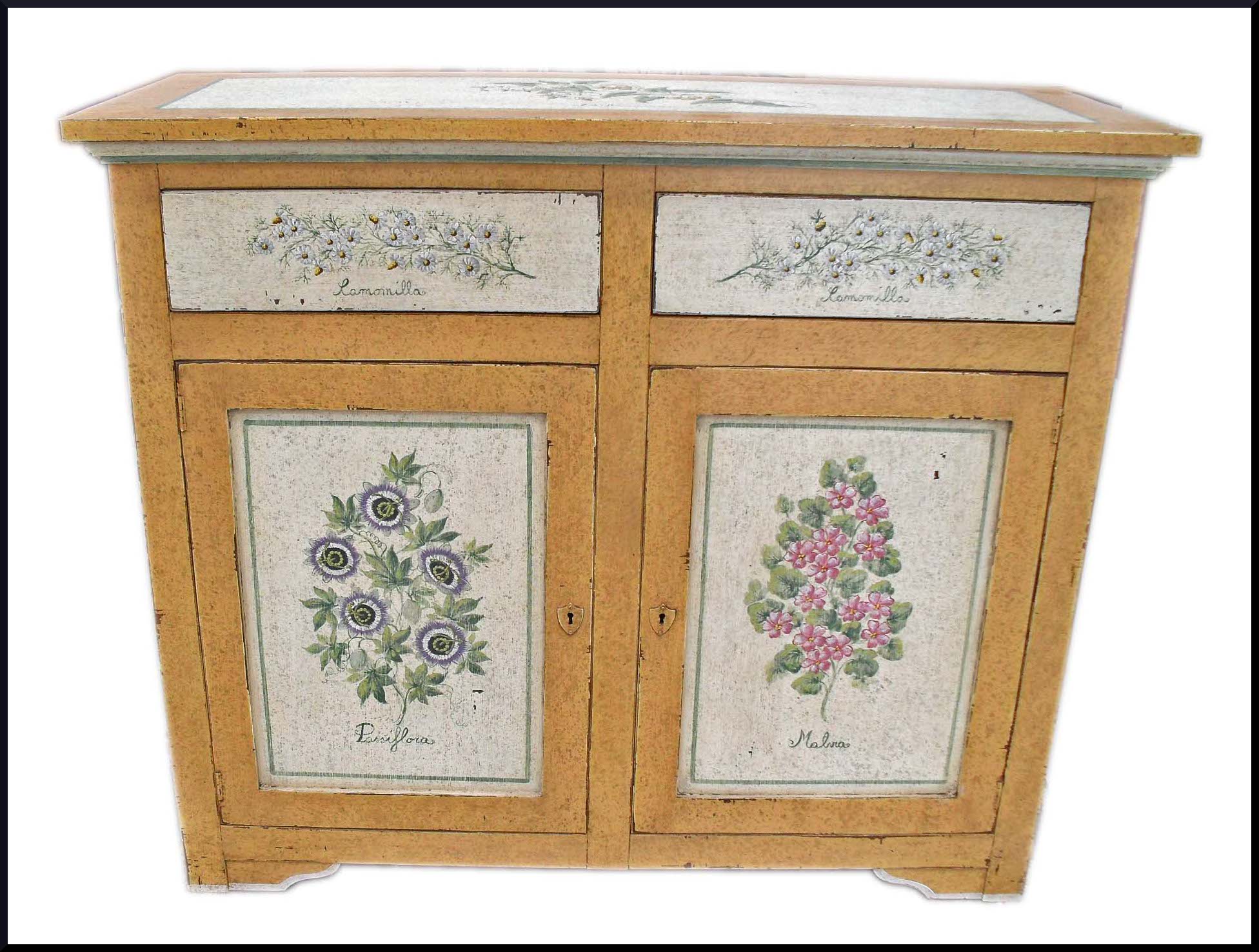 CREDENZA DUE PORTE DIPINTA CON FIORI