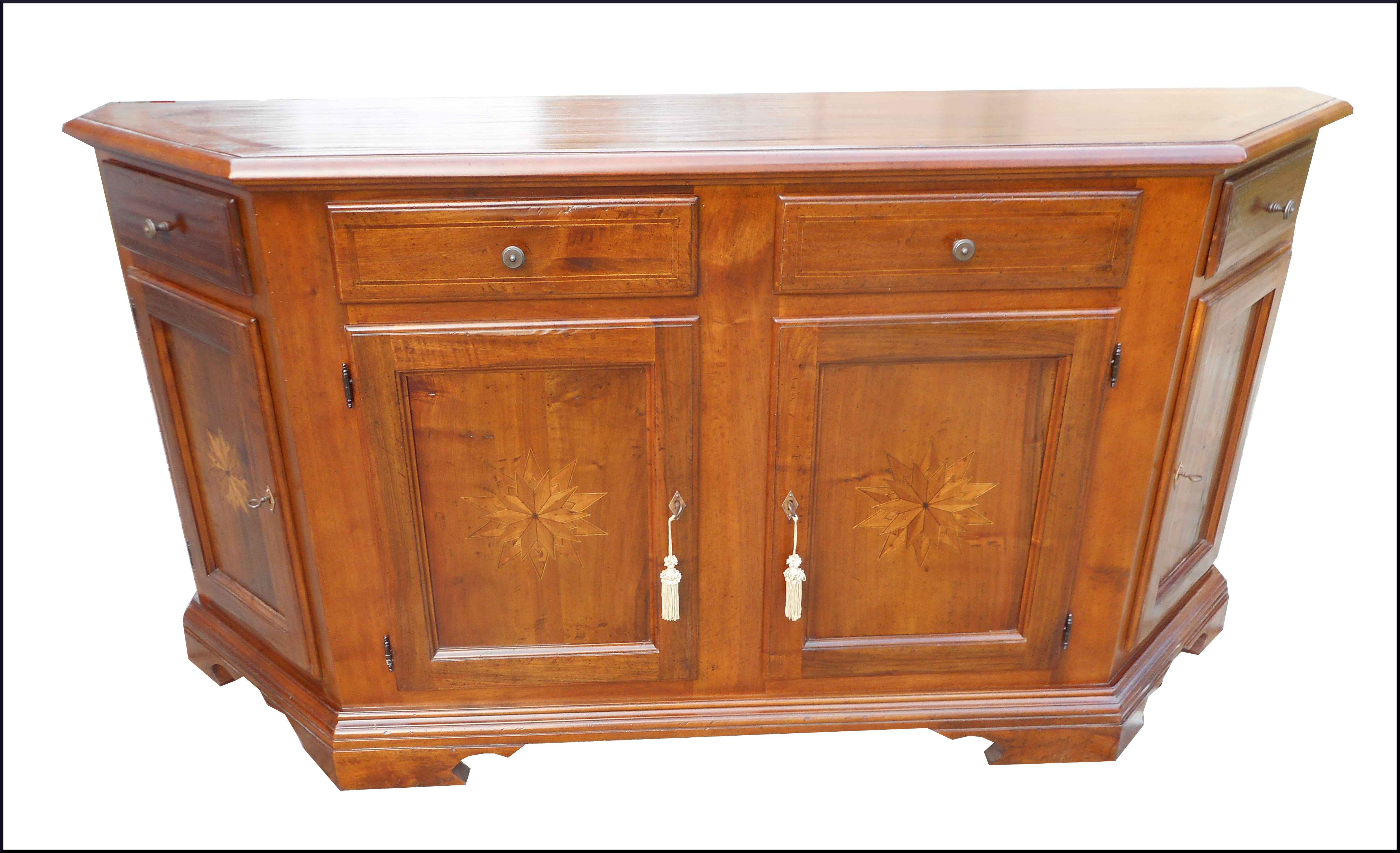 CREDENZA SCANTONATA CON INTARSI IN CILIEGIO